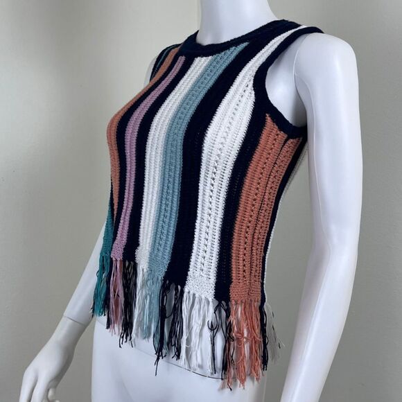 Crave Fame Women Size XS Crochet Knit Cropped Striped Tank Pullover Top Festival - Picture 4 of 11